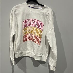 Champion Women's White Sweatshirt with Multicolor Logo